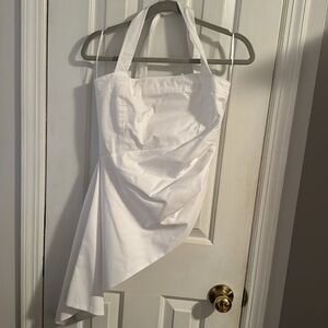 Zara White Halter Asymmetrical Ruched Top